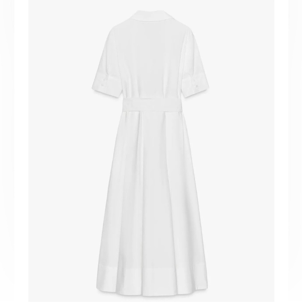Zara Ivory Midi Shirt Dress with Waist Tie - Picture 7 of 13